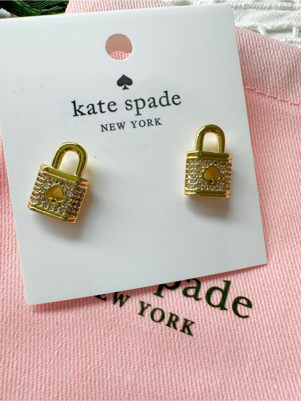 kate spade Gold Padlock Crystal Stud Earrings